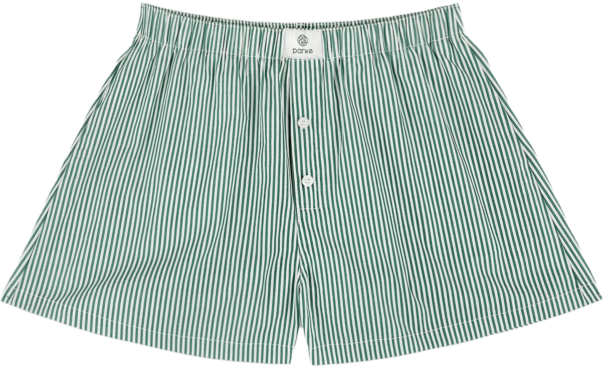 striped boxer shorts flat lay -hunter green stripe